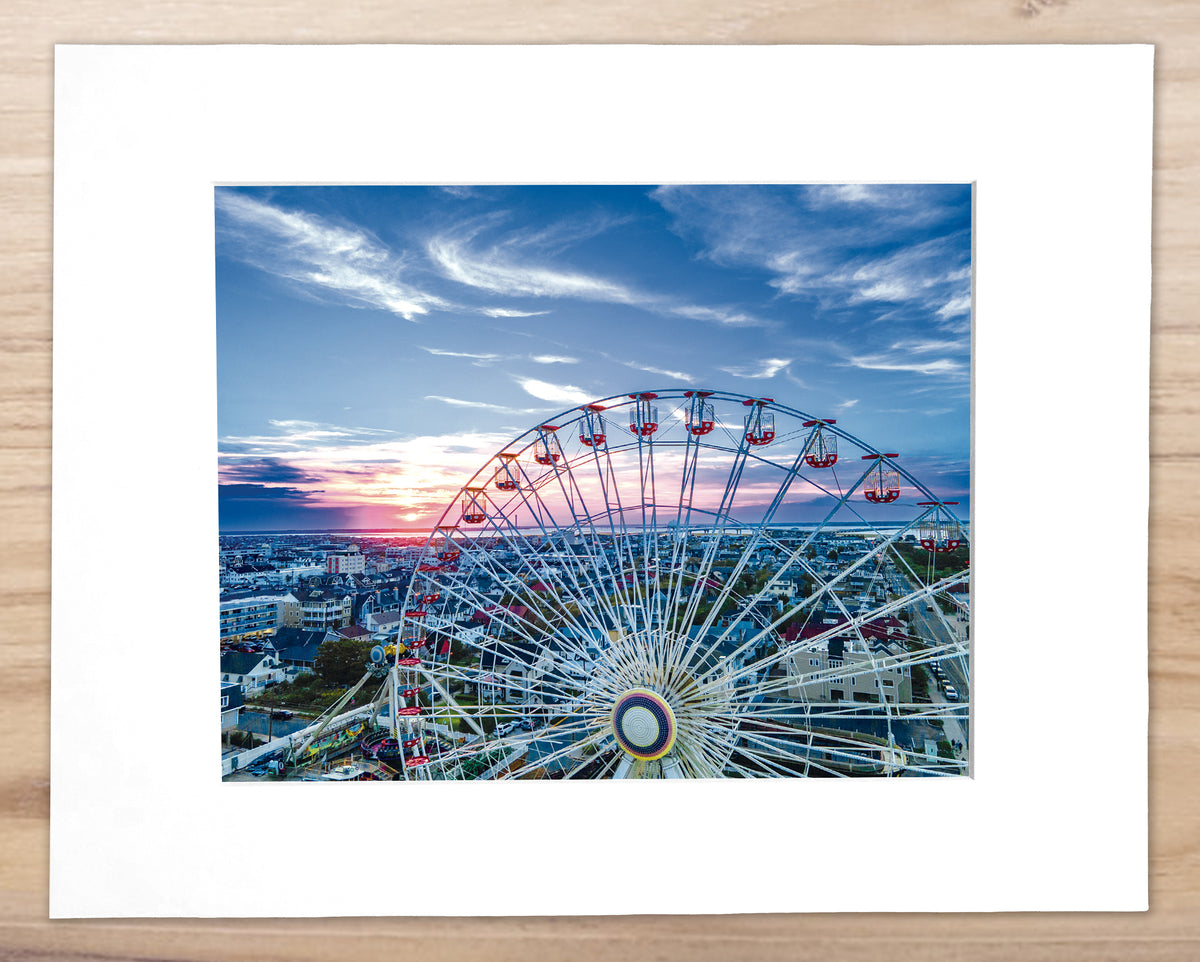 プリントw/フレーム【Colorfornia beautiful ocean】 Ferris Wheel Summer Sunset, Ocean City NJ - Matted 11x14