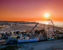 Load image into Gallery viewer, LIMITED (Aerial): Summer Sunrise over Mariner&#39;s Pier, Wildwood - Framed Large Art Print - 16x20&quot; (21.5x25&quot; total) - 1st Edition