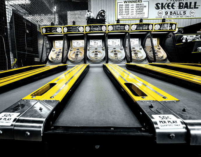 50 Cents to Play - Funland Skeeball, Rehoboth - Matted 11x14