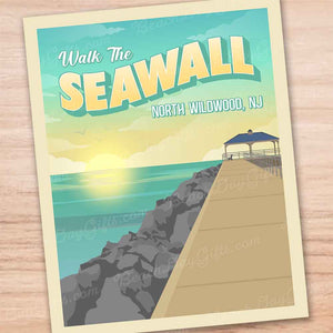 Walk the North Wildwood Seawall (Cool Dawn) - 11"x14" Art Print