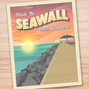 Walk the North Wildwood Seawall (Warm Dawn) - 11"x14" Art Print