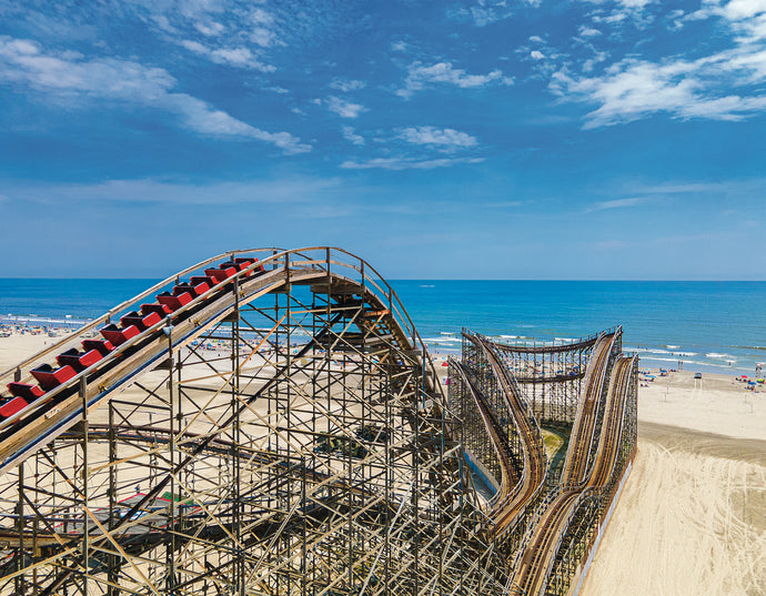 The First Ride of the Day, Great White coaster, Wildwood - Matted 11x14