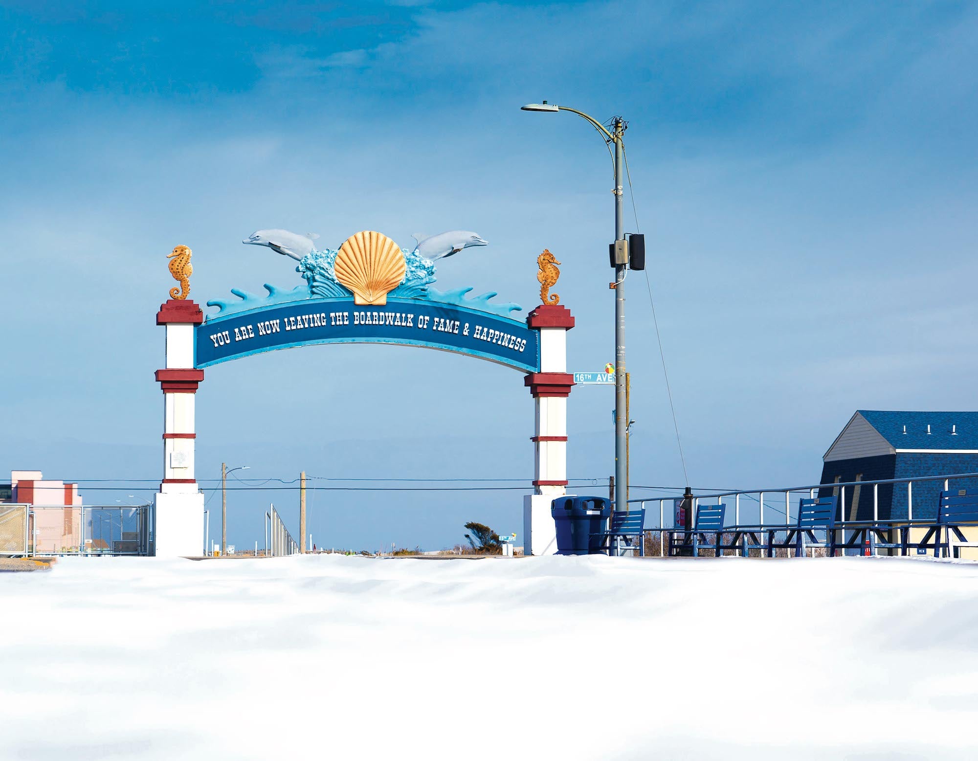 Snowy North Wildwood Boardwalk - Matted 11x14