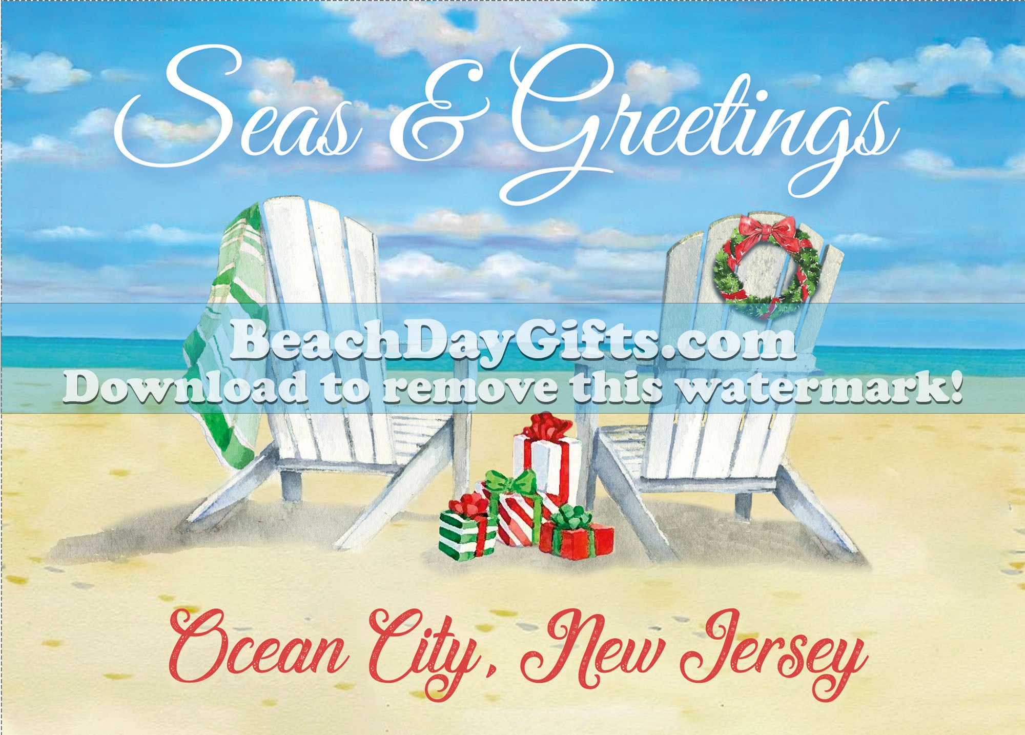 Ocean City NJ Seas & Greetings Holiday Card - 5x7 inches - Printable Digital Download