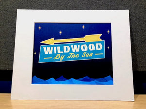 Wildwood By-The-Sea Retro - Matted 11"x14" Art Print