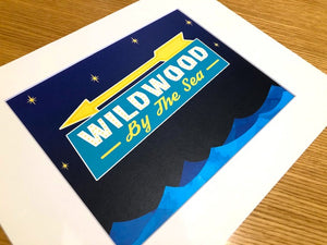 Wildwood By-The-Sea Retro - Matted 11"x14" Art Print