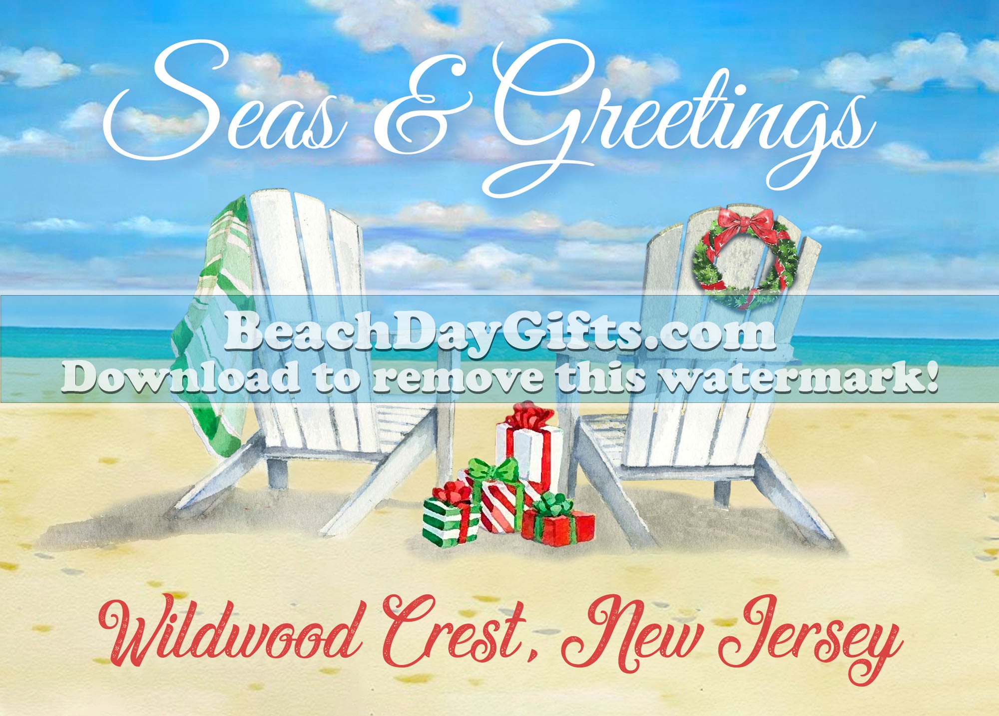 Wildwood Crest NJ Seas & Greetings Holiday Card - 5x7 inches - Printable Digital Download