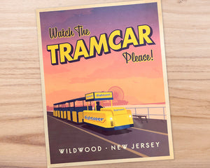 Watch the Tram Car, Please! - The Wildwood Boardwalk at Dusk - 11x14