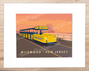 Watch the Tram Car, Please! - A Beautiful Dusk on the Wildwood Boardwalk - Matted 11"x14" Art Print