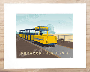 Watch the Tram Car, Please! - A Beautiful Day on the Wildwood Boardwalk - Matted 11"x14" Art Print